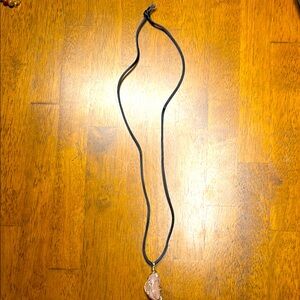 Wire Wrapped Pink Agate on Black Silk Cord